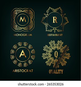 Set of luxury, simple and elegant  monogram designs template with copy-space for text . Good for labels. Vector illustration.