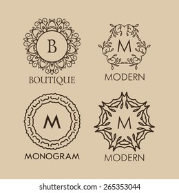 Set of luxury, simple and elegant  monogram designs template with copy-space for text . Good for labels. Vector illustration.