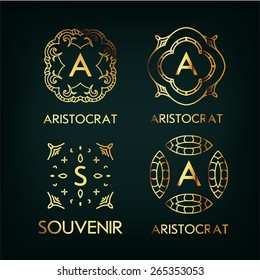 Set of luxury, simple and elegant  monogram designs template with copy-space for text . Good for labels. Vector illustration.