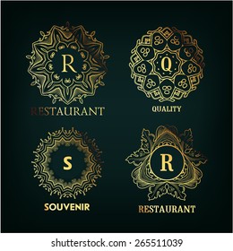 Conjunto de diseños lujosos, sencillos y elegantes de monogramas con espacio de copia para texto . Bueno para las etiquetas. Ilustración vectorial.