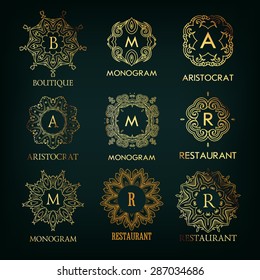 Set of luxury, simple and elegant  monogram designs template with copy-space for text . Good for labels and logotypes. Vector illustration.