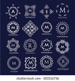 Set of luxury, simple and elegant  monogram designs. Good for labels and logos. Vector illustration. Vector logo design. Vector monogram design.