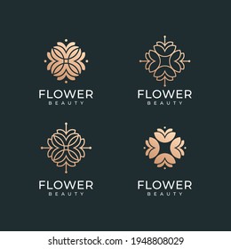 Set of luxury spa gold flower logo design vector collection. Logo can be used for icon, brand, identity, minimalist, spa, decoration, logotype, and business company