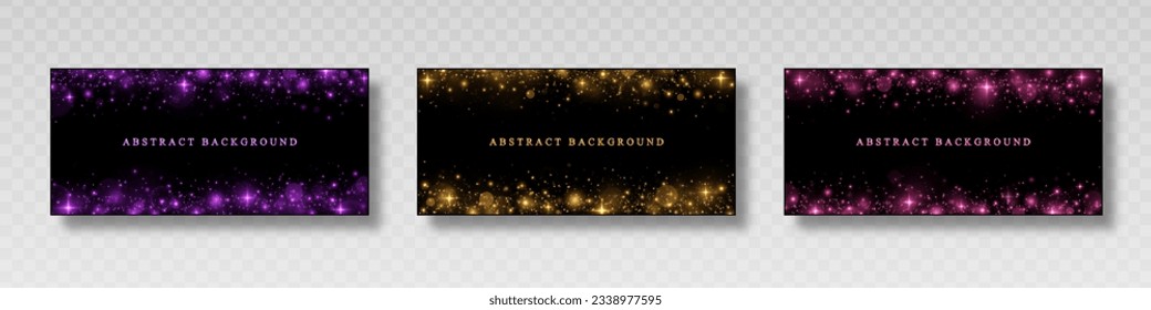 Banderas espaciales de lujo. Banner brillante con partículas. Plantilla de fondo para ensuciar.