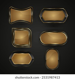 Set of Luxury special shapes web IU buttons. Group of Black and gold buttons design with premium gradient color in elements. A collection of metallic sheen at the center