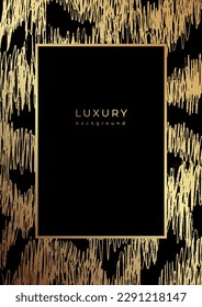 Set of luxury template with golden pencil hatching texture. Gold and black stripes pattern with grunge effect. Frame design with scribbles or interference for cover, poster. Hand drawn texture. 