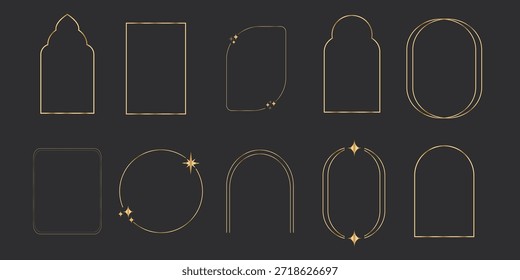 set luxury thin line golden minimal celestial frames