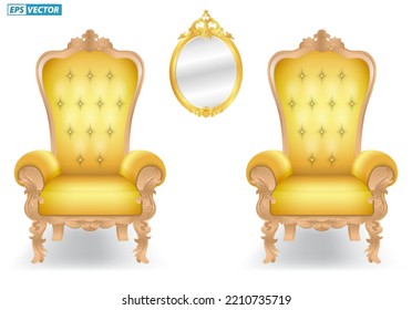 Set Of Luxury Throne Chair Golden Colored Isolated. Eps Vector