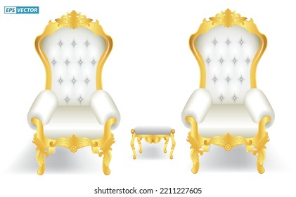 Set Of Luxury Throne Chair Golden Colored Isolated. Eps Vector