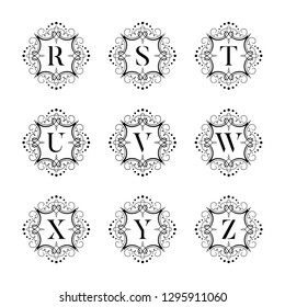 Set luxury vector alphabet on the white background. Letters alphabet with floral. Classic vector logo alphabet