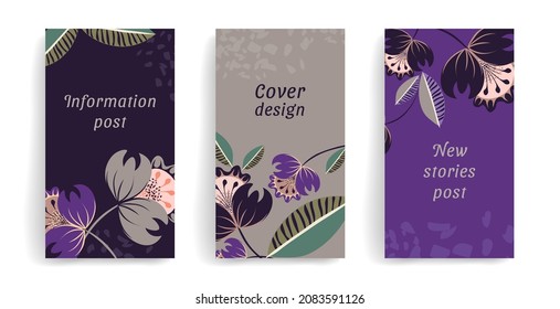 Set of luxury vector cover. Wedding Invitation, floral template, congratulation saturated violet and gray color. Design for packaging, social media post, postcards, banner