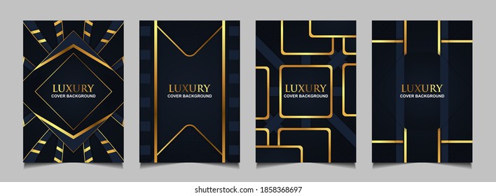 Set luxury VIP premium cover layout design template with blue navy and gold line. Abstract vector a4 graphic can use Product Package, Annual report, Business brochure , wedding invitation, card, flyer