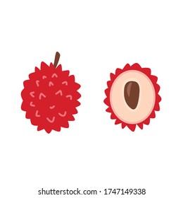 set of lychee fruit. flat simple illustration cartoon. use it for poster, print, logo, cooking books and other