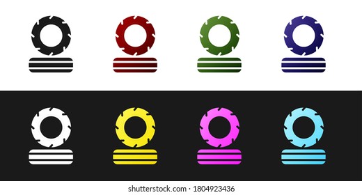 Set Lying burning tires icon isolated on black and white background. Vector.