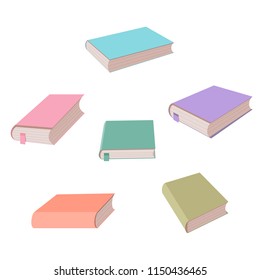 Set of lying multicolored books isolated on white background.