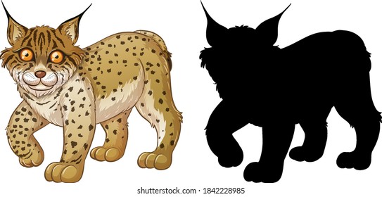 Set of lynx characters and its silhouette on white background illustration