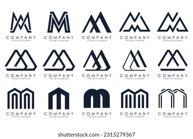 Conjunto de vector de diseño del logotipo de letra M. Colección de diseño moderno de letras M en color negro.