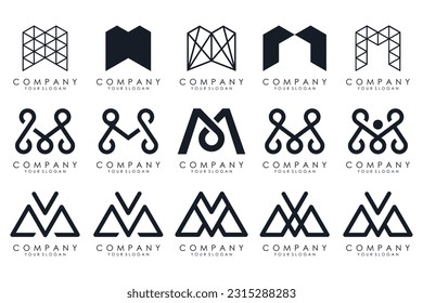 Conjunto de vector de diseño del logotipo de letra M. Colección de diseño moderno de letras M en color negro.