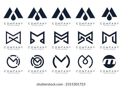 Set of M letter logo design vector. modern M letter design collection.