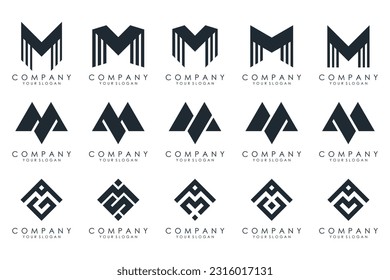 Set of M letter logo design vector. Collection of modern M letter design in black color.