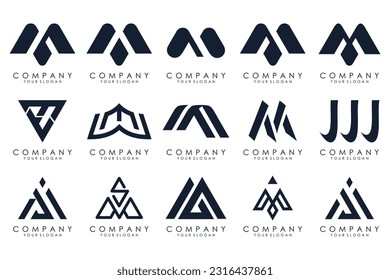 Set of M letter logo design vector. modern M letter design collection.