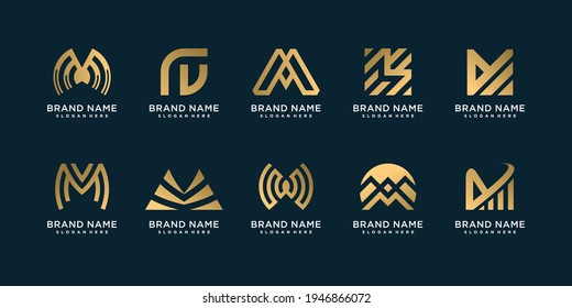 Conjunto de la colección de logotipos M con el concepto de gradiente dorado Vector Premium