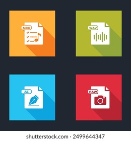 Set M3U file document, WAV, AI and RAW icon. Vector