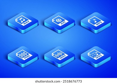 Set M3U file document, WAV, , PNG, AVI and MP3 icon. Vector