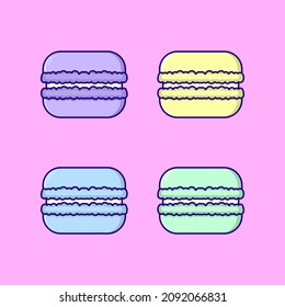 Set of macarons cartoon style icon illustration. Food icon concept isolated vector. Cartoon style.
