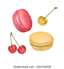 Set of Macarons. Realistic Tasty Colourful French Macaroons. Isolated on white background, Vector Illustration