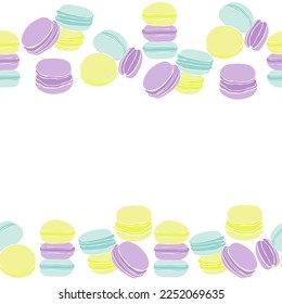 Conjunto de bordes de silueta de macarones en colores delicados, diseño de postres tradicionales ilustración vectorial