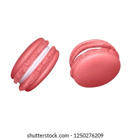 Set of macaroons on white background with groups of two almond cakes of different colour vector illustration
