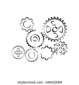 Set of machine gears outline vector icon.