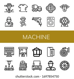 Set von Rechnersymbolen. Jackhammer, Plumber, Wäscheservice, Bootmotor, Betonmischer, Gun, Poker, Waschmaschine, Piercing, Rad, Online-Glücksspiel, Automatisch, Maschinensymbole