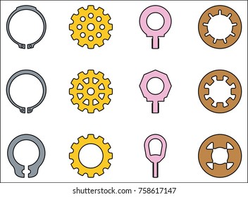 Set of machine parts icons