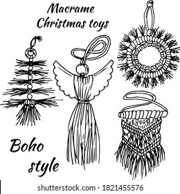 Set of macrame boho style Macrame Christmas decorations  doodle sketches