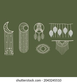 Set of macrame decoration. Vector illustration.
