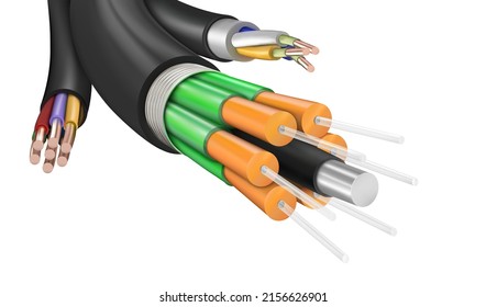 A set of macro images of cables or wires. Vector illustration on a white background