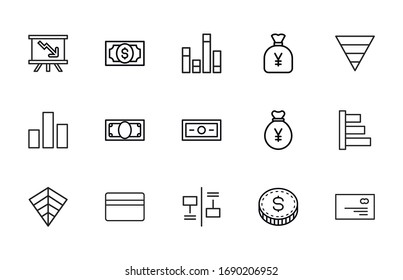 Conjunto de iconos de línea vectorial relacionados con la macroeconomía. Paquete de símbolos lineales Premium. Ilustración vectorial aislada en un fondo blanco. Símbolos web para sitios web y aplicaciones móviles. Diseño moderno. 