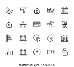 Conjunto de iconos de línea vectorial relacionados con la macroeconomía. Paquete de símbolos lineales Premium. Ilustración vectorial aislada en un fondo blanco. Símbolos web para sitios web y aplicaciones móviles. Diseño moderno. 