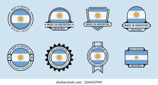 set of made in argentina logo outline vector illustration template icon graphic design. bundle collection of flag country with various of badge and typography for business export