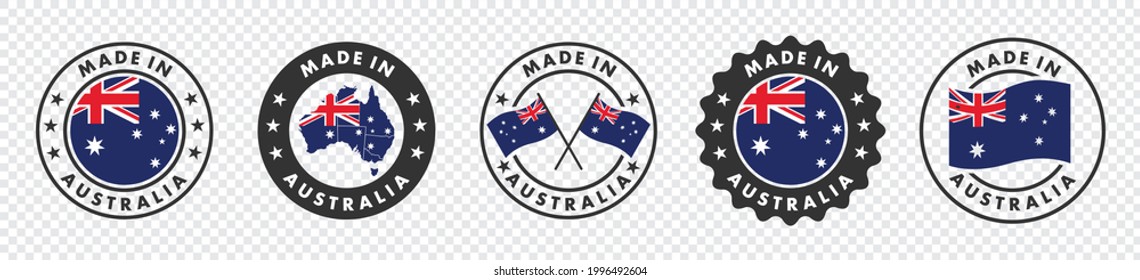 set of made in the australia labels, made in the australia logo, australia flag , australia product emblem, Vector illustration