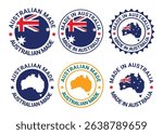 set of made in australia stamp circle logo vector design with australia map and flag element	