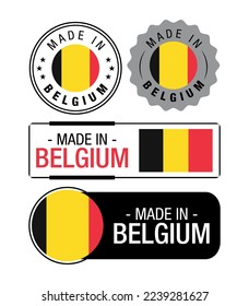 Set of Made in Belgium labels, logo, Belgium Flag, Belgium Product Emblem. Vector illustration