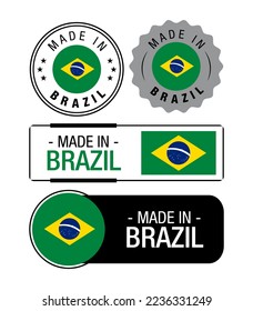 Set of Made in Brazil labels, logo, Brazil flag, Brazil Product Emblem. Vector illustration