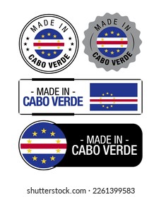 Set of Made in Cabo Verde labels, logo, Cabo Verde Flag, Cabo Verde Product Emblem