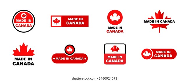 Set of made in Canada emblem vector. Canadian manufactured. Production on Canada.