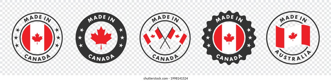 Set Of Made In The Canada Labels, Made In The Canada Logo, Canada Flag , Canada Product Emblem, Vector Illustration