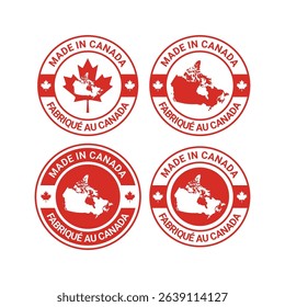 set of made in canada logo label design with circle map with mapple leaf element	