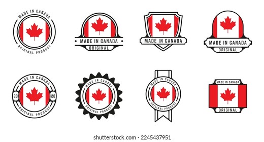 Set von hergestellt in canada Logo Umriss Vektorgrafik-Vorlage Symbol Grafik-Design. Bündelsammlung von Flaggenländern mit verschiedenen Abzeichen und Typografie für den Export von Unternehmen